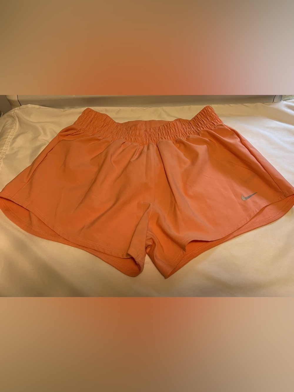 Nike Coral-Orange Elastic Waist Athletic Shorts